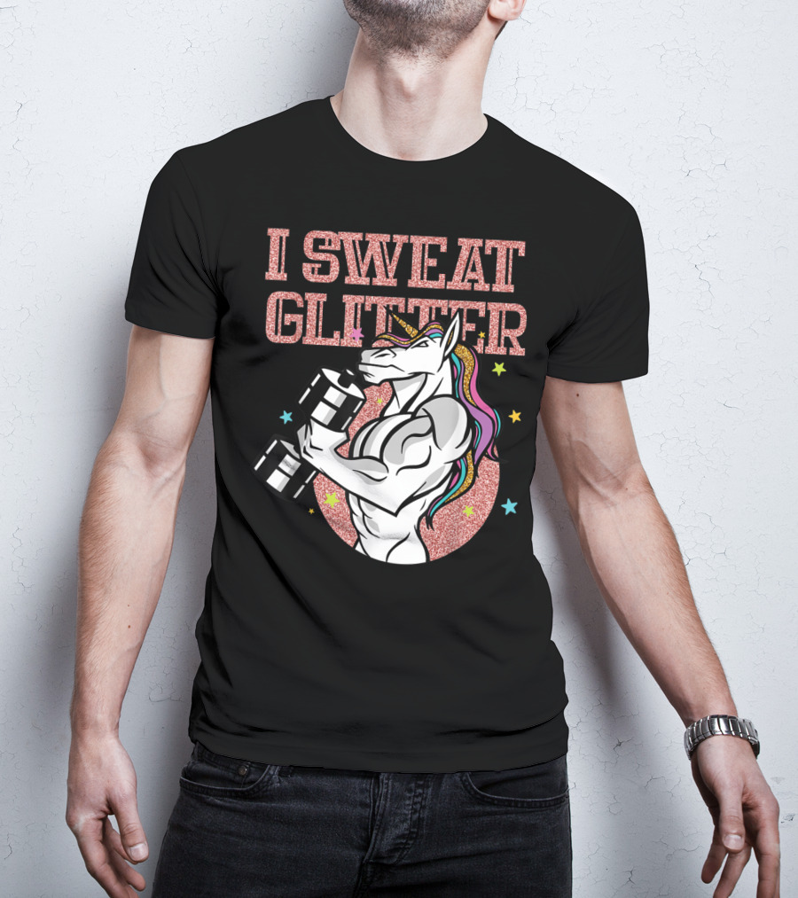 Muscular Unicorn Lifting Dumbbell I Sweat Glitter T-Shirt