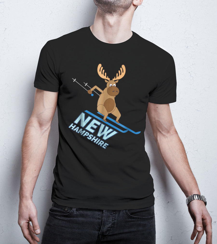 New Hampshire Skiing Moose Winter Fun T-Shirt