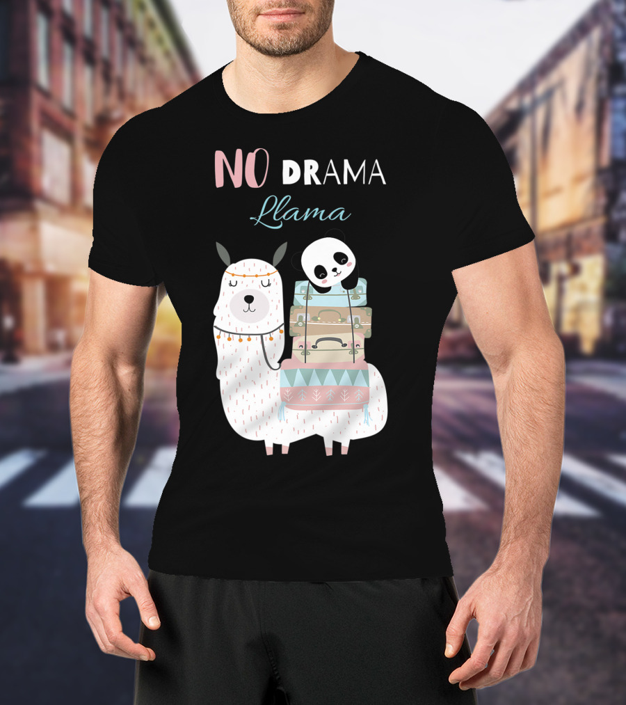No Drama Llama Cute Panda On Llama With Suitcases T-Shirt
