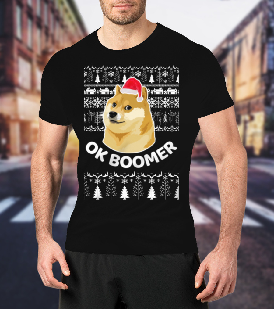 Ok Boomer Doge Santa Hat Ugly Christmas T-Shirt