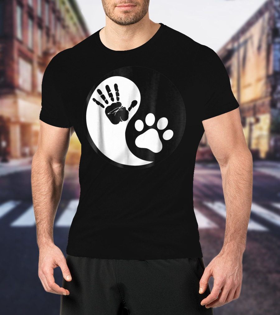 Yin Yang Pet Paw Print Hand Friends T-Shirt