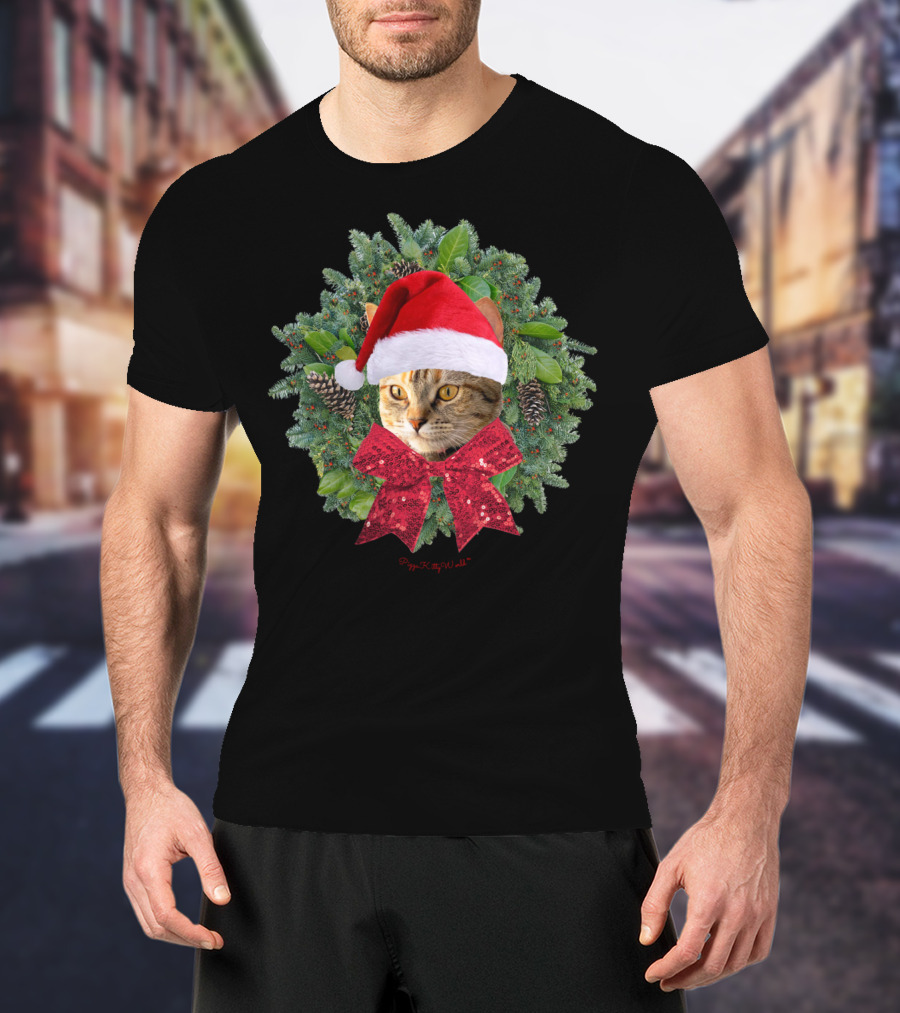 Santa Kitty Pizza Kitty World Wreath Torbie Cat T-Shirt