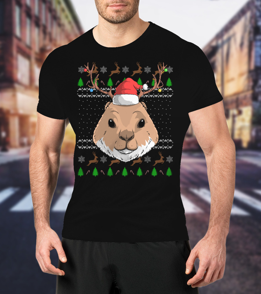 Prairie Dog Santa Claus Hat Antler Christmas Trees Reindeer Snowflakes T-Shirt