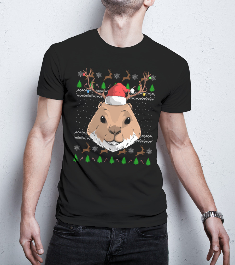 Prairie Dog Santa Claus Hat Antler Christmas Trees Reindeer Snowflakes T-Shirt