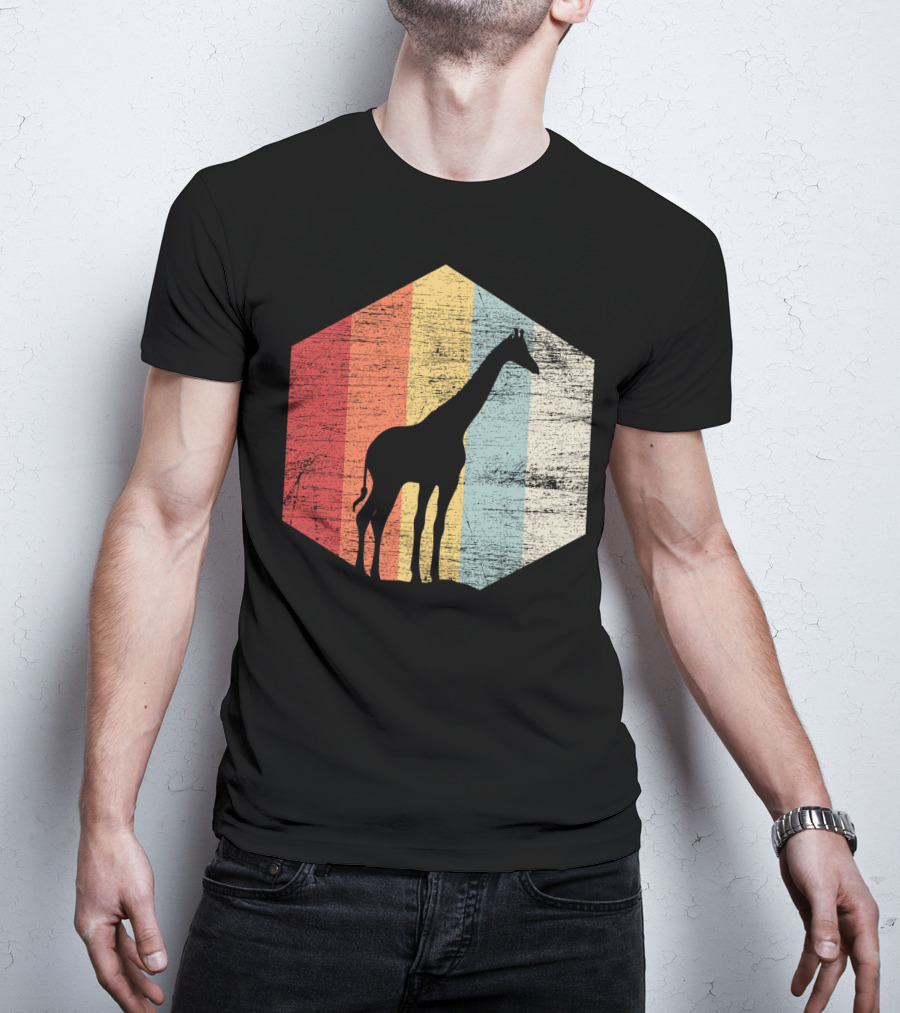 Retro Giraffe Silhouette With Vintage Stripes T-Shirt