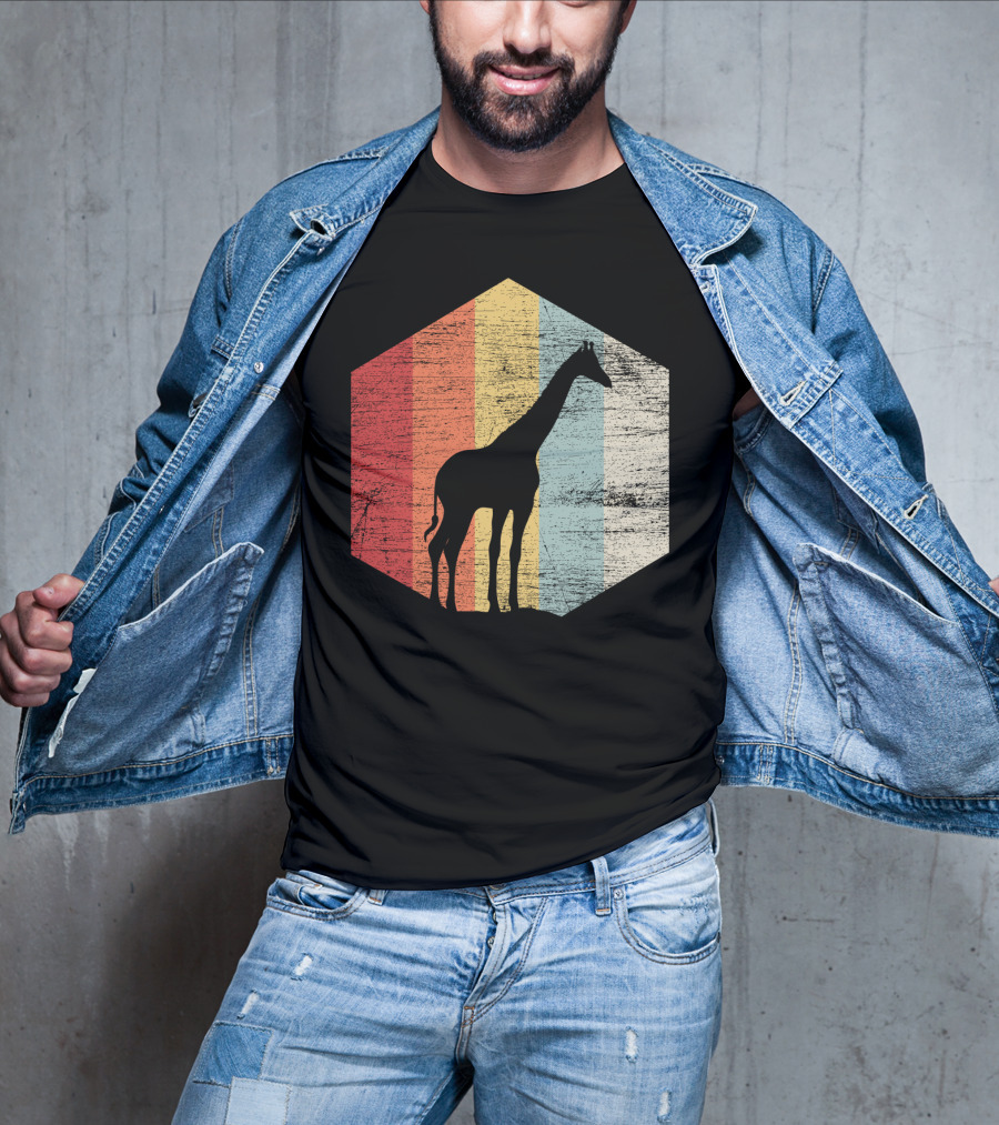 Retro Giraffe Silhouette With Vintage Stripes T-Shirt