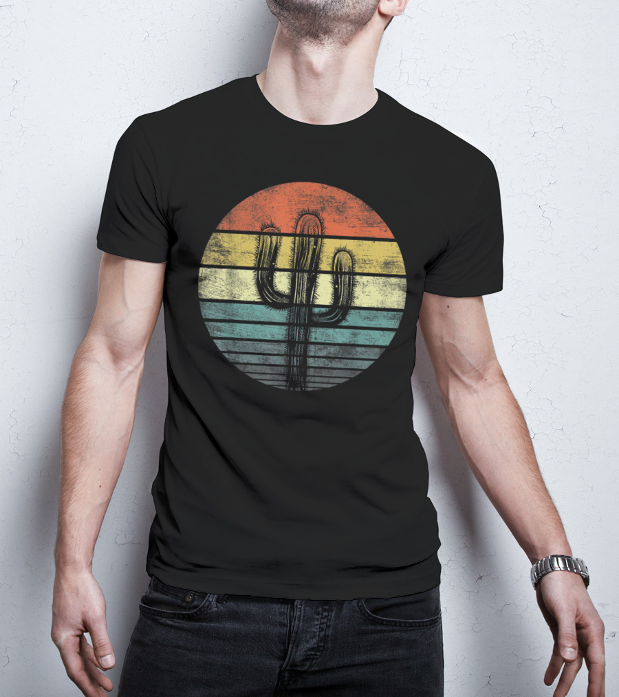 Retro Saguaro Cactus Sunset Stripes Cactaceae Vintage Vibes T-Shirt