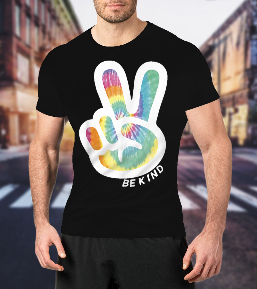 Retro Tie Dye Peace Sign Be Kind Peace Love Vibrant Colors T-Shirt