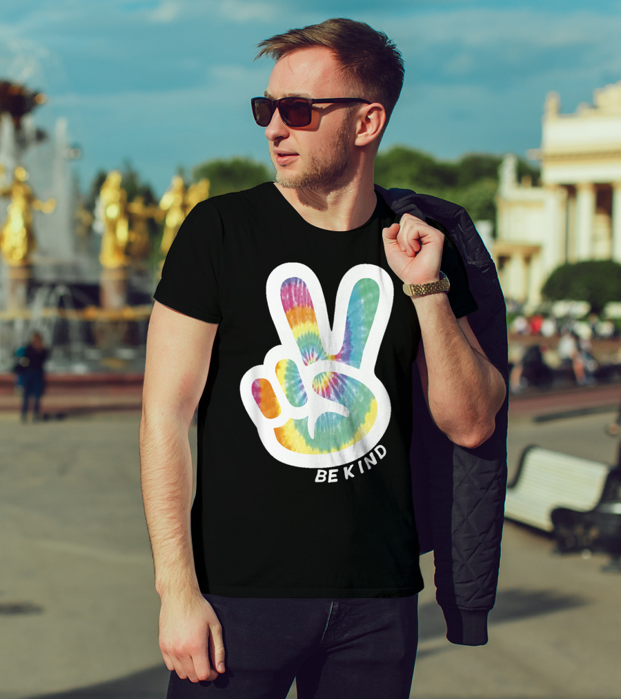 Retro Tie Dye Peace Sign Be Kind Peace Love Vibrant Colors T-Shirt