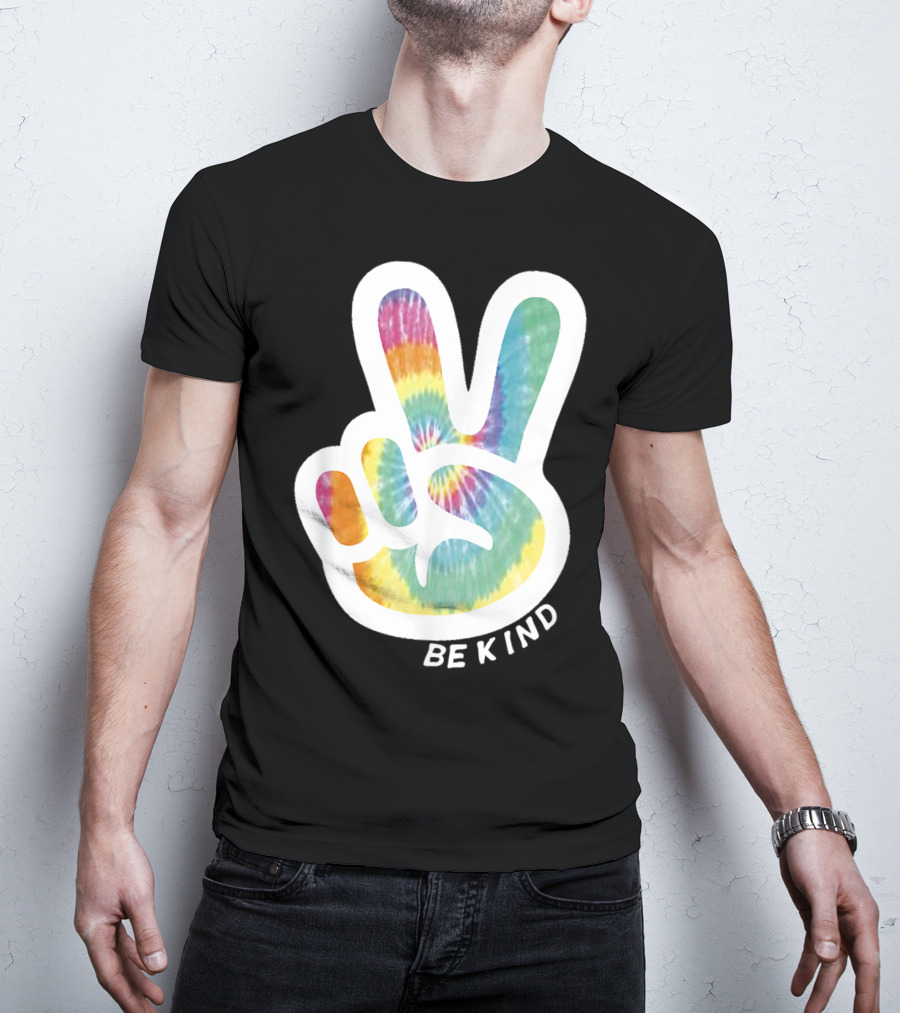 Retro Tie Dye Peace Sign Be Kind Peace Love Vibrant Colors T-Shirt