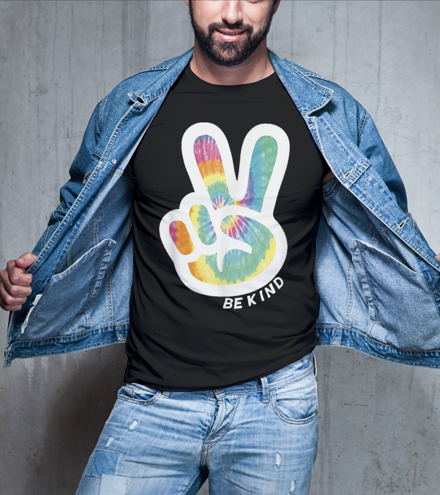 Retro Tie Dye Peace Sign Be Kind Peace Love Vibrant Colors T-Shirt