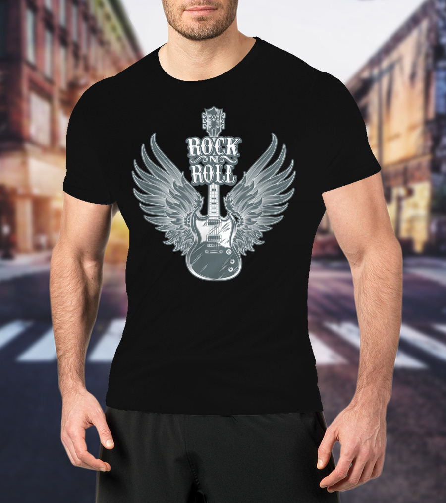 Rock N Roll Angel Wings Guitar Player T-Shirt