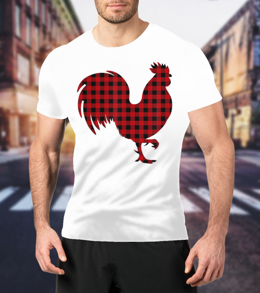 Rooster Red Plaid Buffalo Check T-Shirt