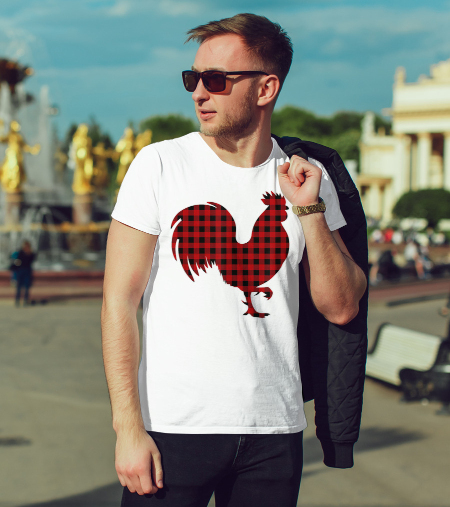 Rooster Red Plaid Buffalo Check T-Shirt