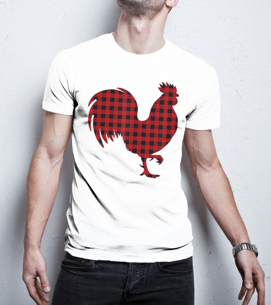 Rooster Red Plaid Buffalo Check T-Shirt