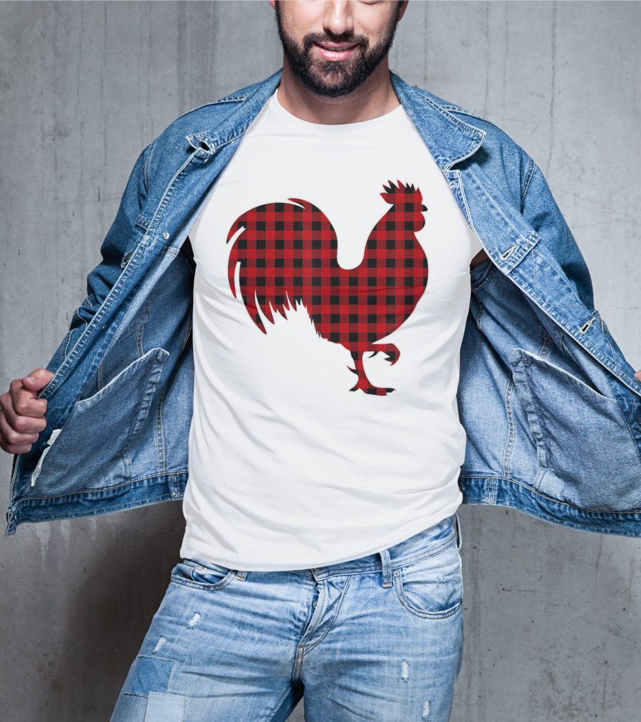 Rooster Red Plaid Buffalo Check T-Shirt