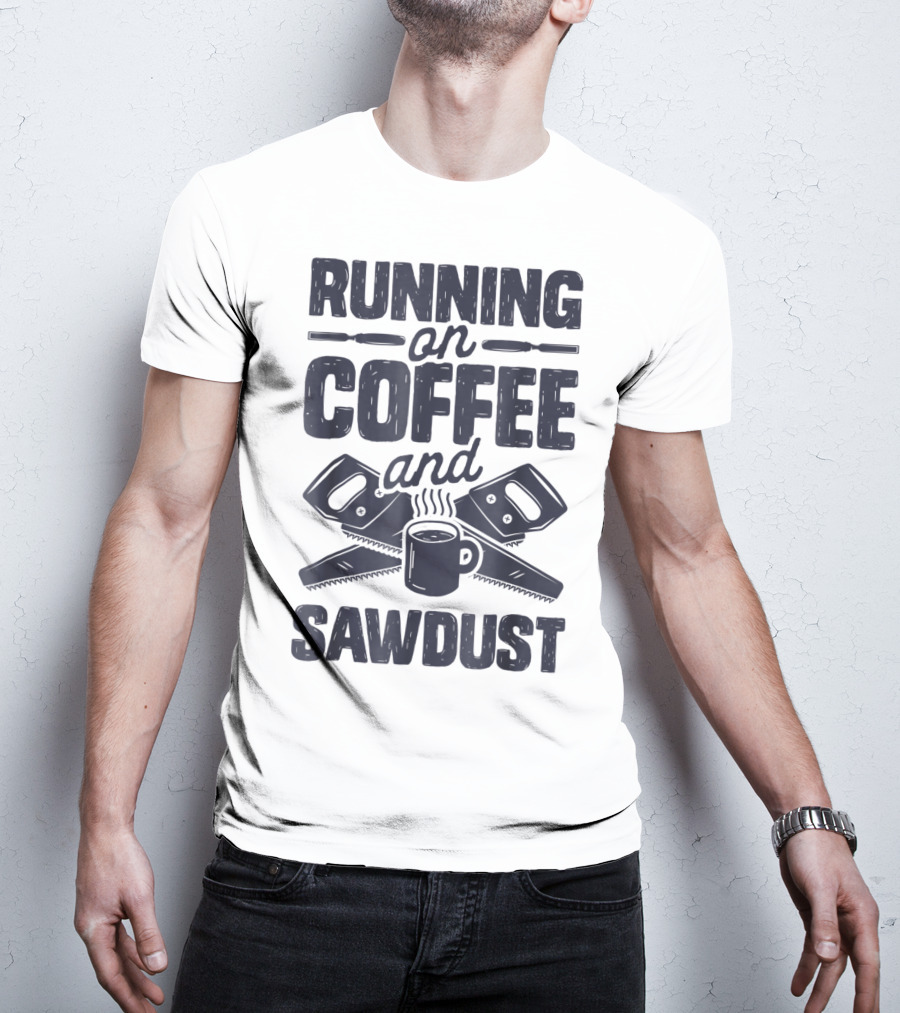Running On Coffee And Sawdust With Crossed Saws And Coffee Mug T-Shirt