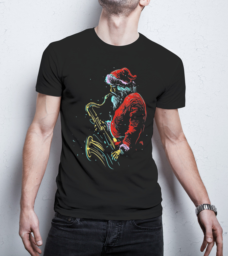 Santa Claus Playing Saxophone Musical Holiday Serenade T-Shirt