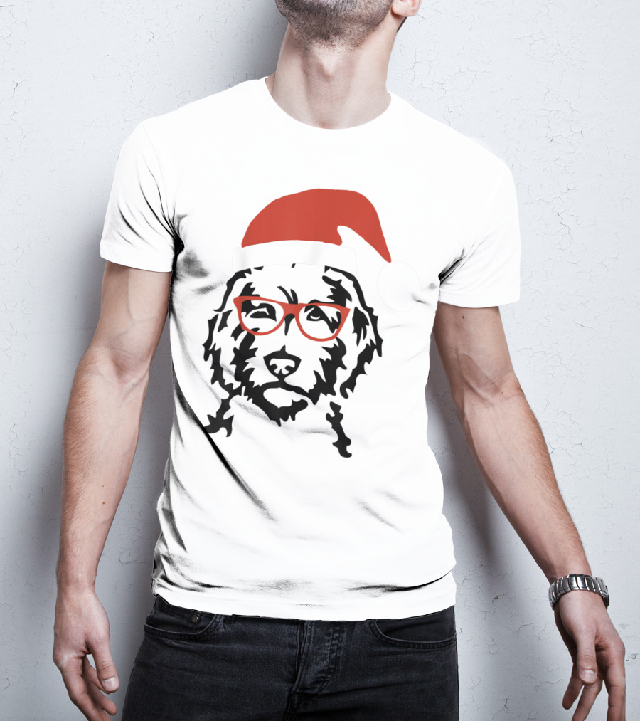 Santa Doodle Goldendoodle Christmas Red Hat Glasses T-Shirt