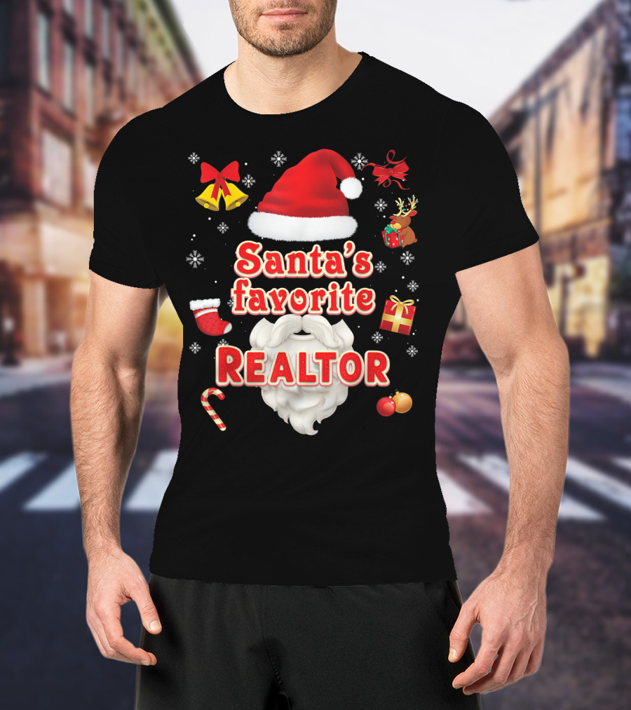 Santa's Favorite Realtor Christmas Cute Santa Hat Bells Reindeer Gift Snowflakes T-Shirt
