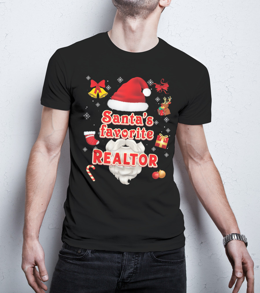 Santa's Favorite Realtor Christmas Cute Santa Hat Bells Reindeer Gift Snowflakes T-Shirt