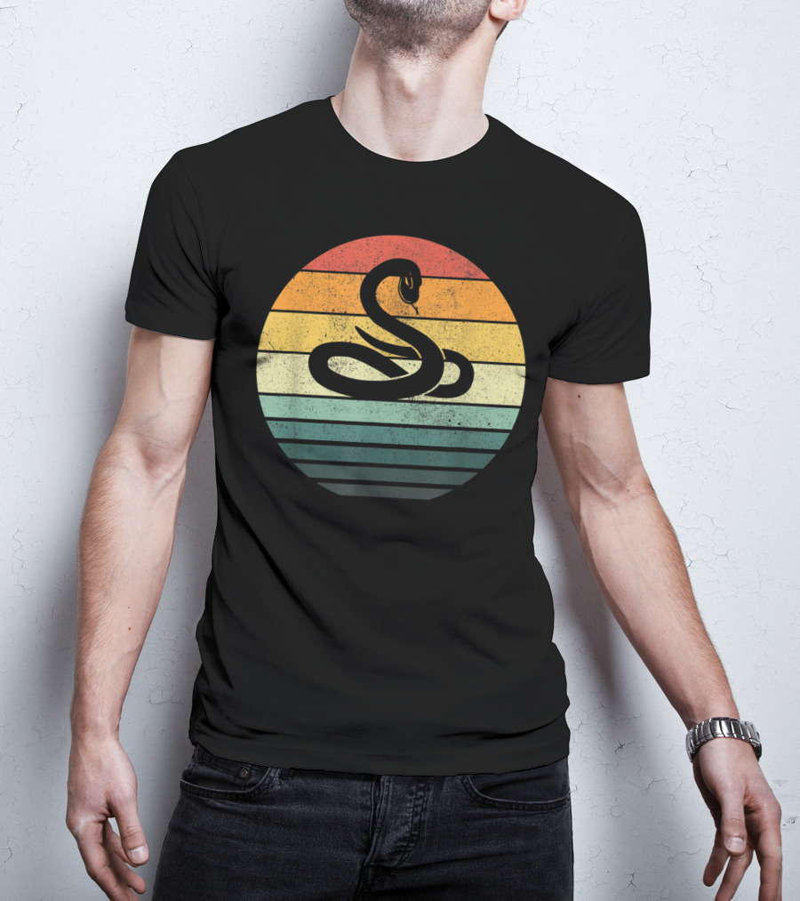 Vintage 70s Snake Sunset Nature Retro Stripes T-Shirt