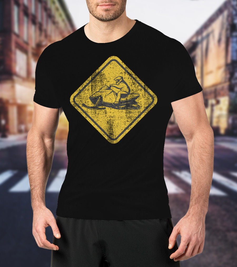 Snowmobile Crossing Yellow Caution Sign T-Shirt