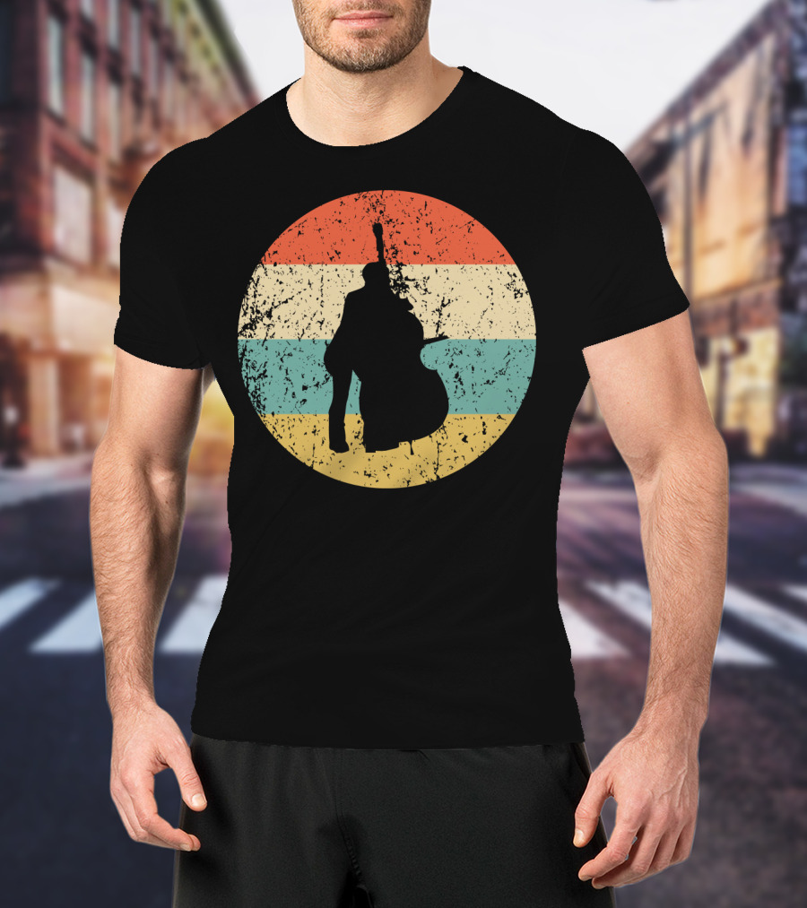 Vintage Stand Up Bass Retro Sunset Music T-Shirt
