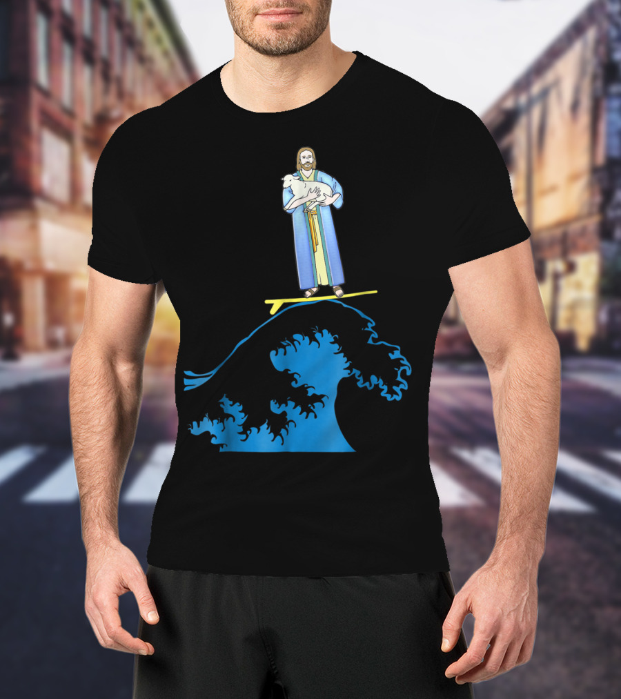 Surfing Jesus Riding The Wave With A Lamb T-Shirt