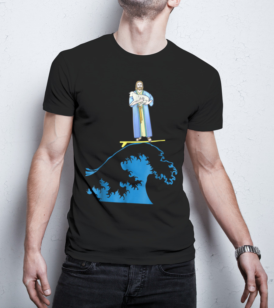 Surfing Jesus Riding The Wave With A Lamb T-Shirt