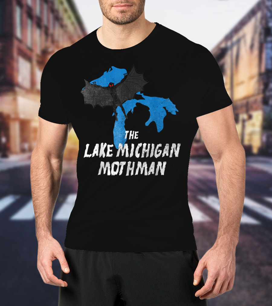 The Lake Michigan Mothman Over Michigan Map With Black And Red Bat Monster T-Shirt