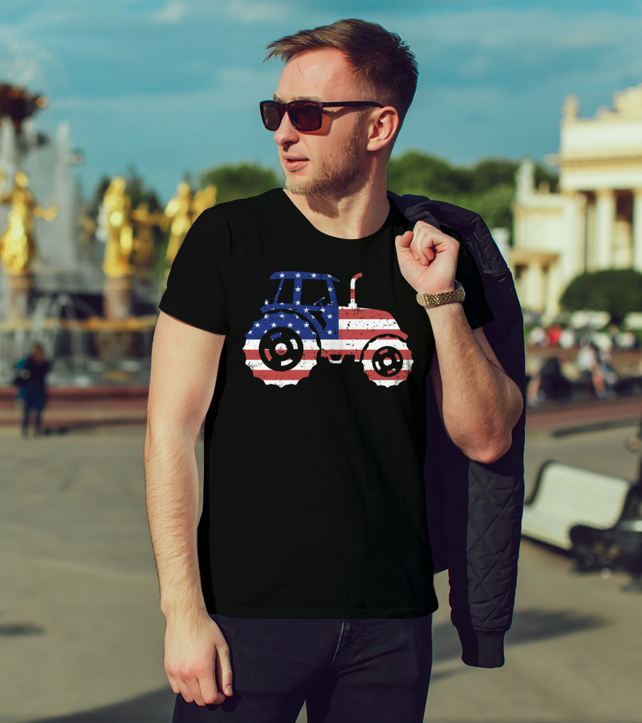 Tractor American Flag Farm Patriotic Farmer T-Shirt