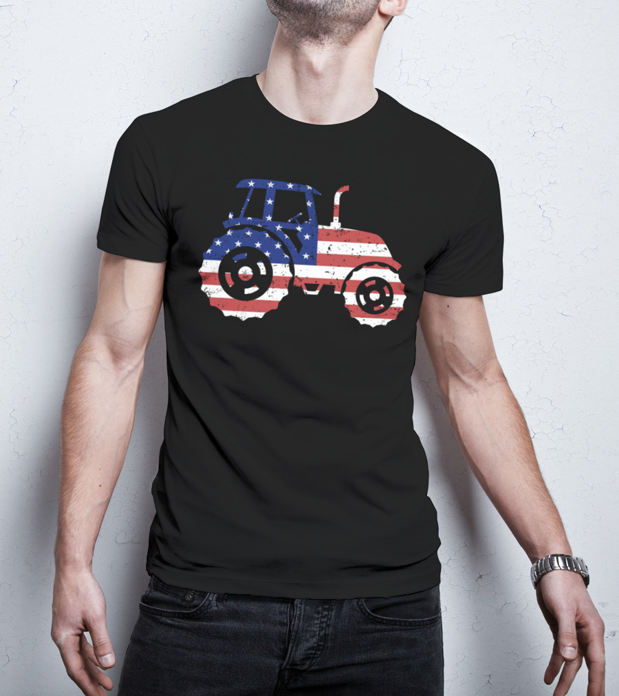 Tractor American Flag Farm Patriotic Farmer T-Shirt