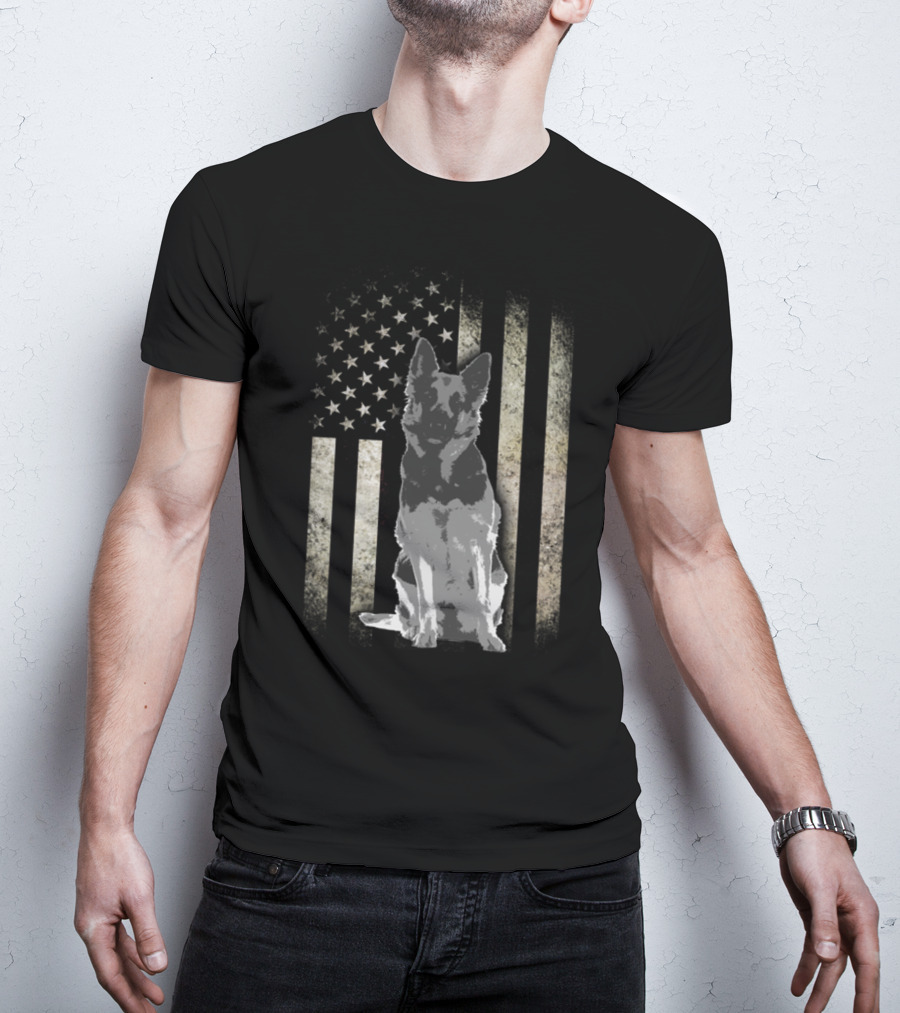 Twosided German Shepherd American Flag T-Shirt
