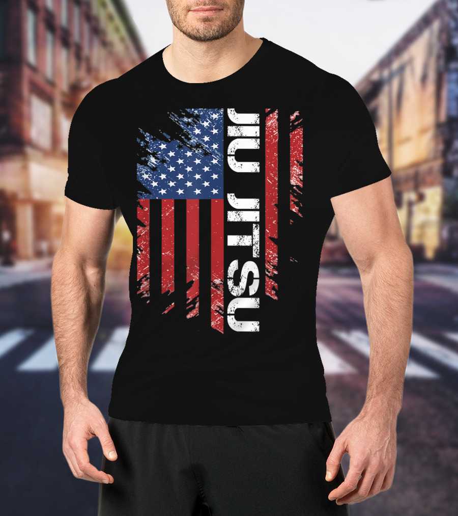 Vintage American USA Flag Jiu Jitsu T-Shirt