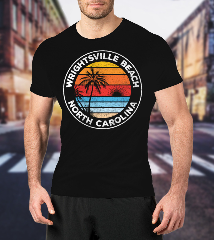 Wrightsville Beach North Carolina Sunset Palm Retro T-Shirt