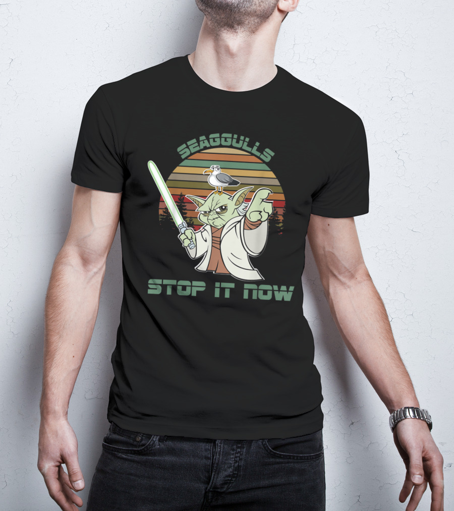 Seagulls Stop It Now Lightsaber Yoda Vintage Sunset T-Shirt