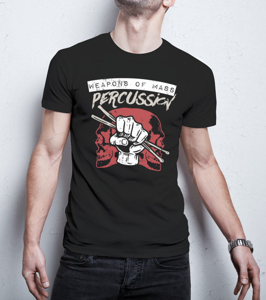 Weapons Of Mass Percussion Skull Fist Drummer Sticks T-Shirt