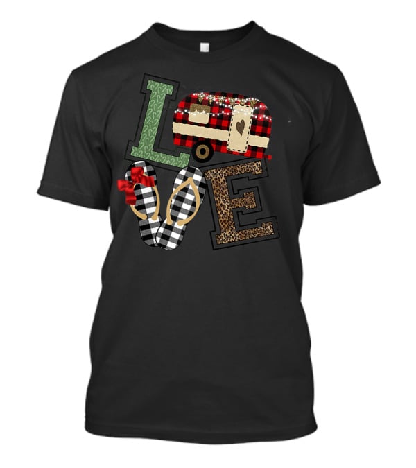 Love Christmas Camper Red Plaid RV Trailer T-Shirt