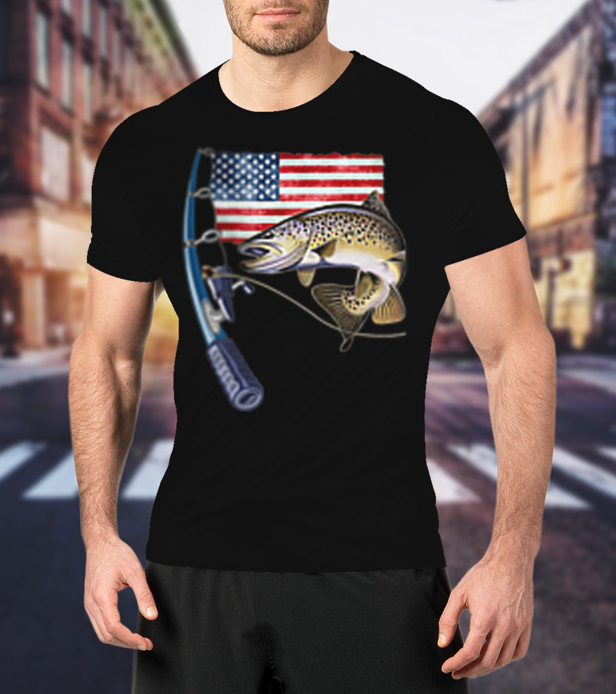 American Flag Fishing Hooked On A Feeling T-Shirt