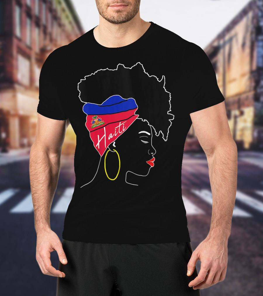 Haitian Girl With Haiti Flag Afro Headwrap Profile T-Shirt