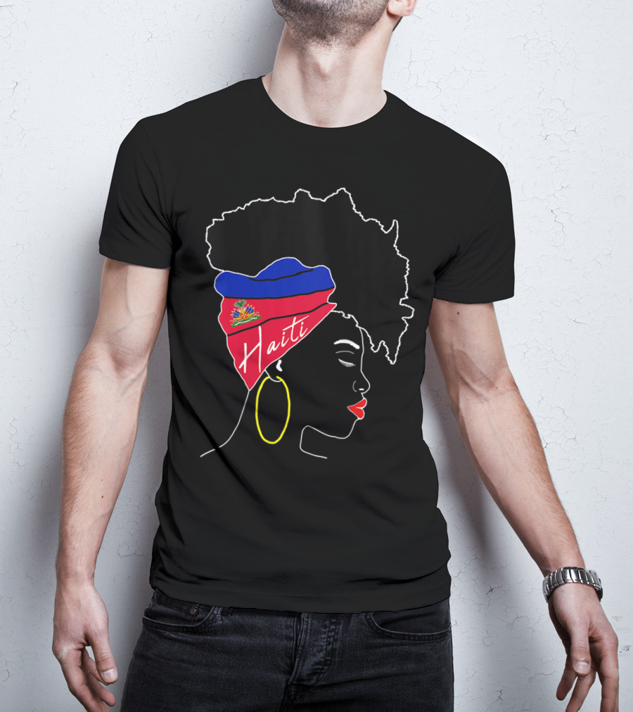 Haitian Girl With Haiti Flag Afro Headwrap Profile T-Shirt
