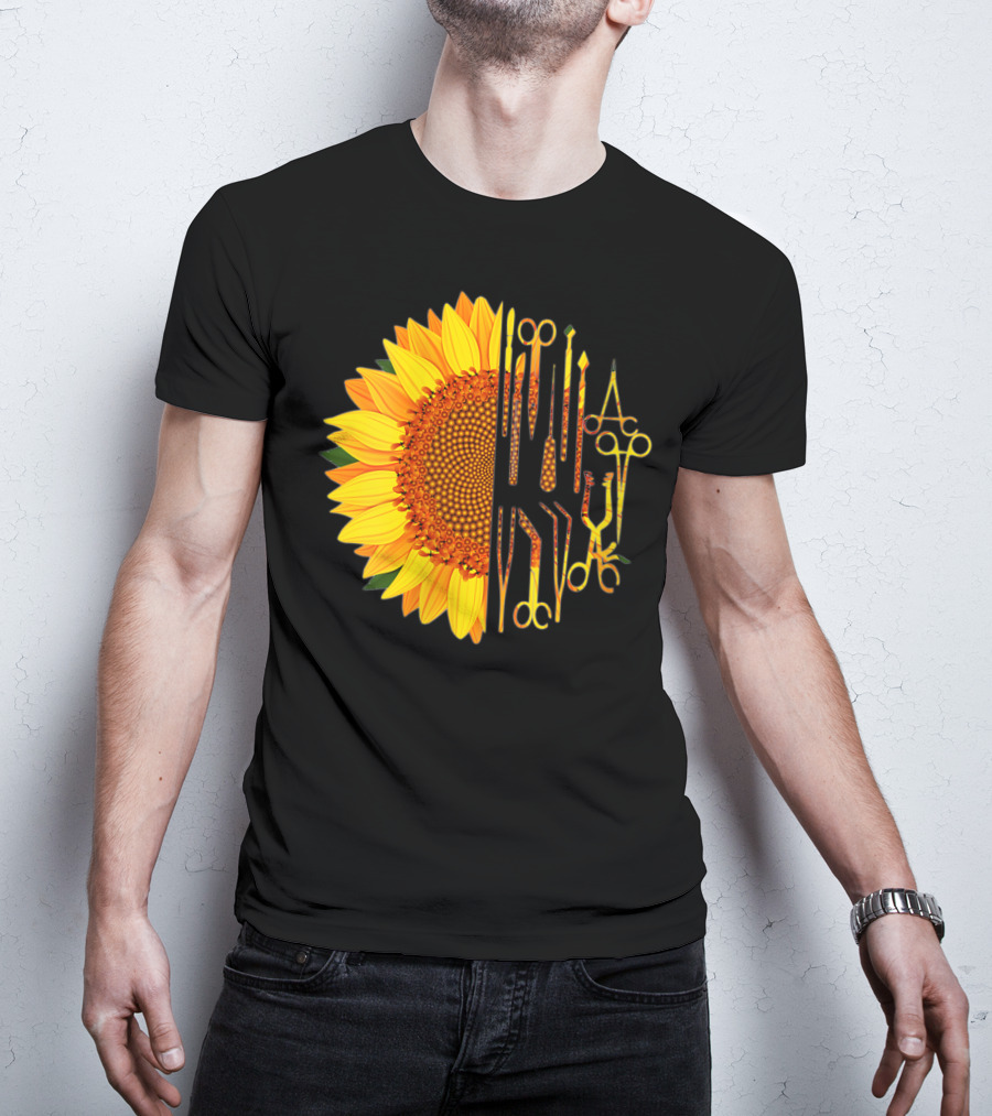 Scrub Tech Surgeon Surgical Instruments Sunflower Hybrid T-Shirt