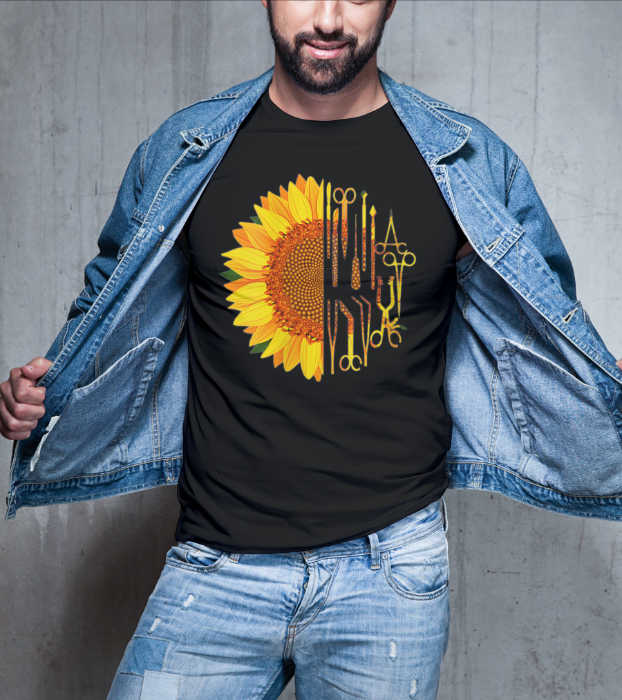 Scrub Tech Surgeon Surgical Instruments Sunflower Hybrid T-Shirt