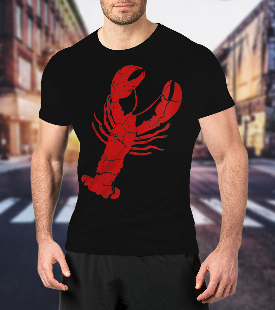Vintage Lobster Print Red Cracked T-Shirt