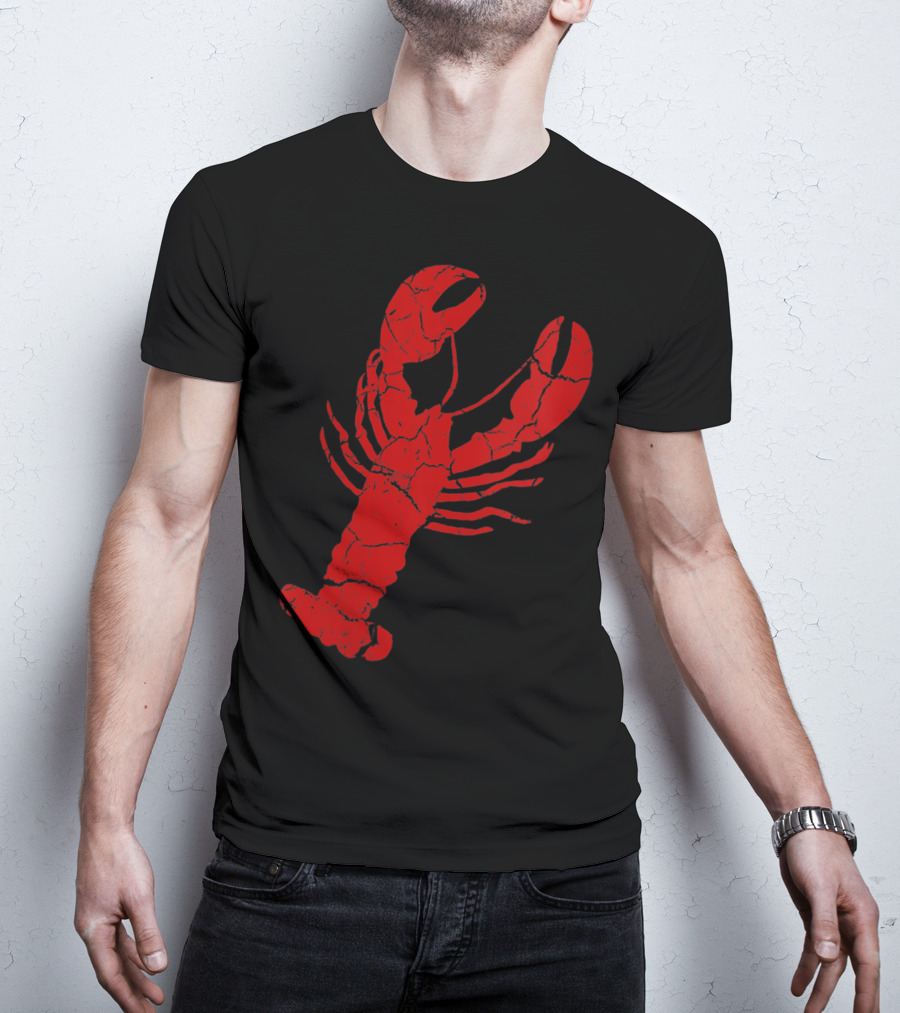 Vintage Lobster Print Red Cracked T-Shirt