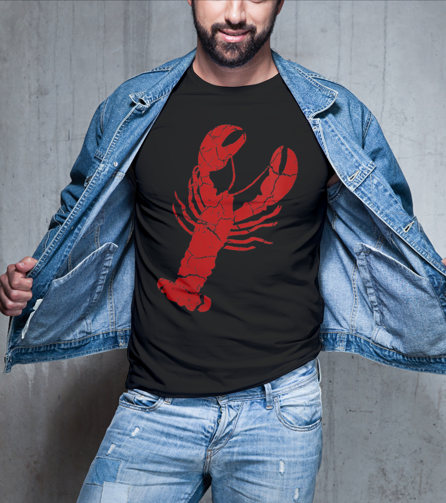 Vintage Lobster Print Red Cracked T-Shirt