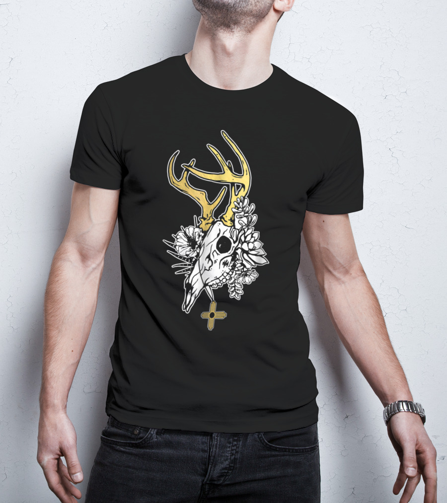 Zia Symbol With Deer Skull And Succulents Southwest Native T-Shirt
