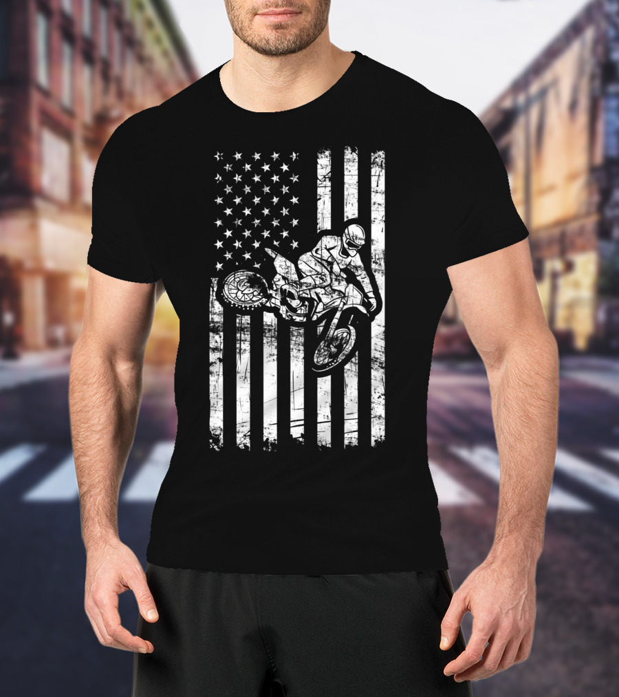 American Flag Motocross Dirt Bike Enduro Rider USA T-Shirt
