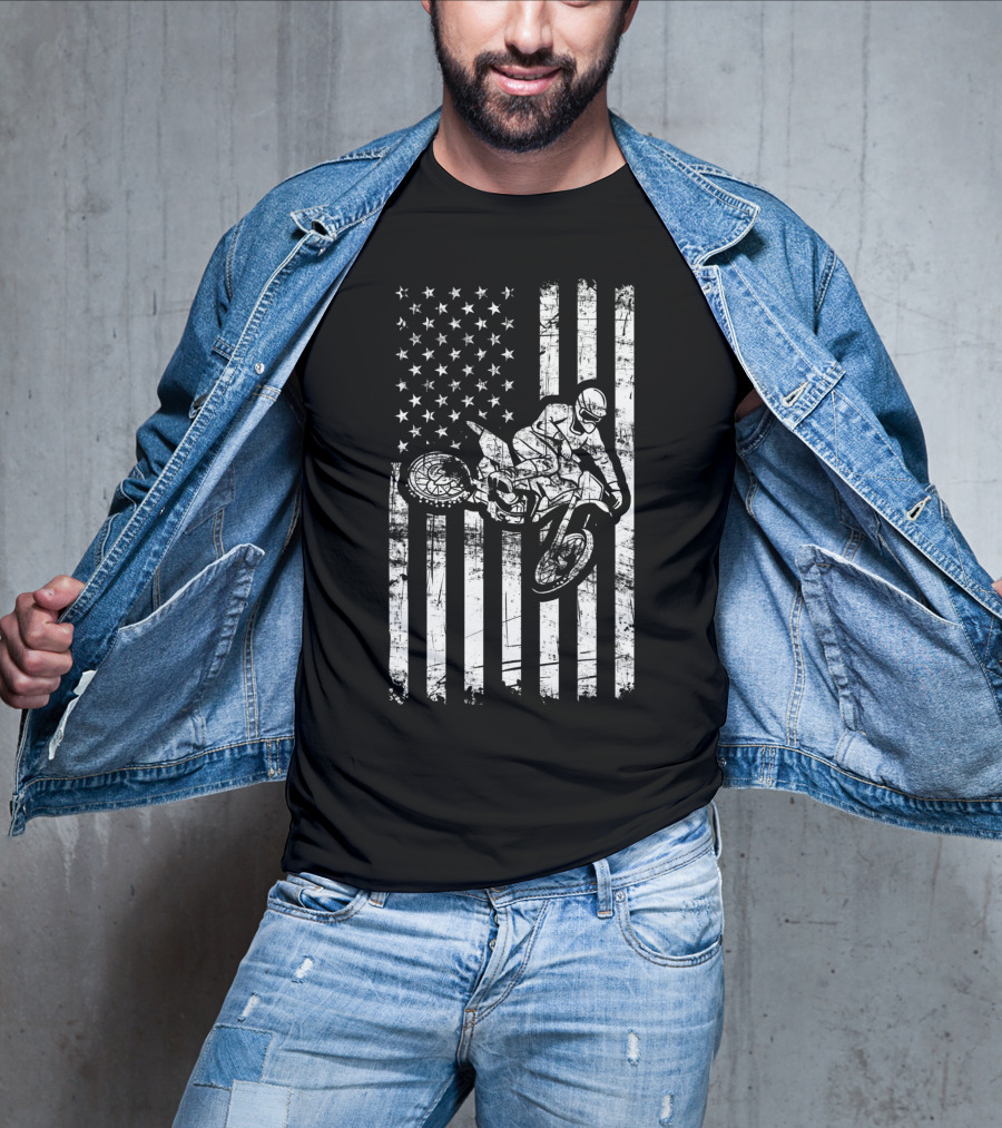 American Flag Motocross Dirt Bike Enduro Rider USA T-Shirt